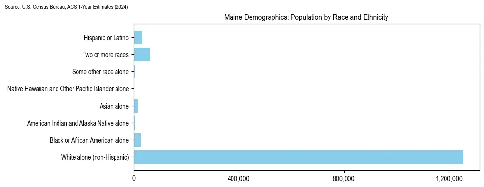 Population by race and ethnicity in Maine based on 2024 U.S. Census Bureau ACS data