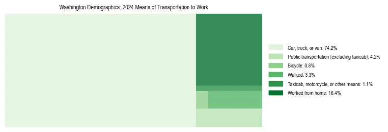 Treemap showing means of transportation to work distribution in Washington.