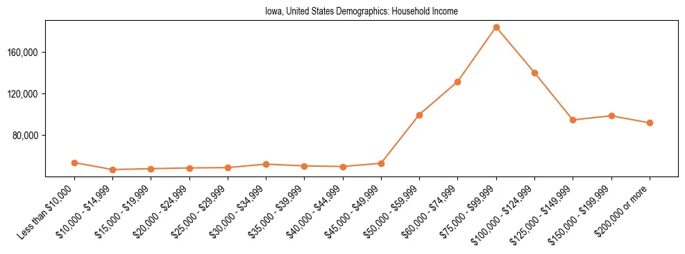 Demographics of Iowa, United States: Household Income. The breakdown of the population of Iowa, United States by household income is based on the United States Census Bureau's 2022 American Community Survey (ACS) 5-Year Estimates.