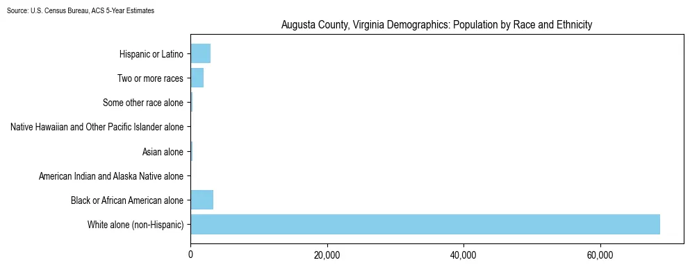 Population distribution by race and ethnicity in Augusta County, Virginia, based on 2023 American Community Survey (ACS) data from the U.S. Census Bureau