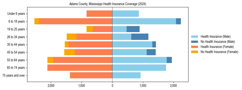 Health insurance pyramid for Adams County, Mississippi
