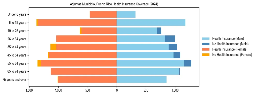 Health insurance pyramid for Adjuntas Municipio, Puerto Rico