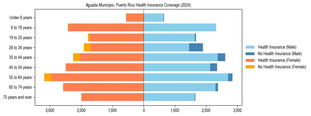 Health insurance pyramid for Aguada Municipio, Puerto Rico