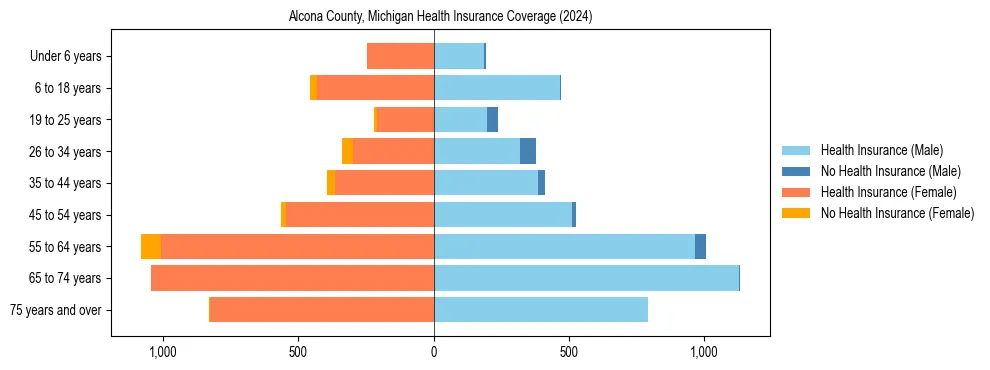 Health insurance pyramid for Alcona County, Michigan
