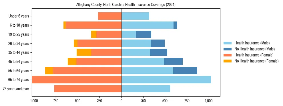 Health insurance pyramid for Alleghany County, North Carolina