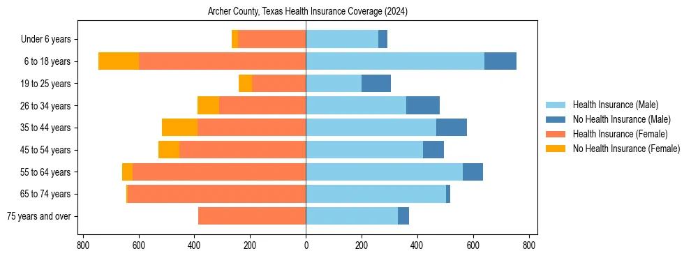 Health insurance pyramid for Archer County, Texas