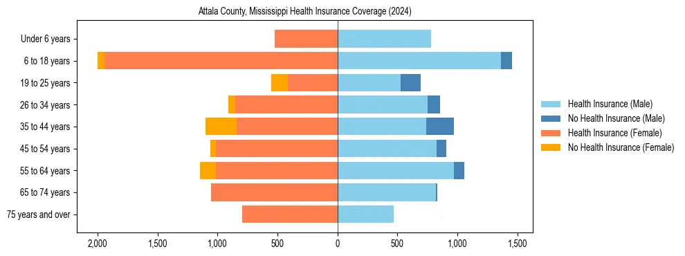 Health insurance pyramid for Attala County, Mississippi
