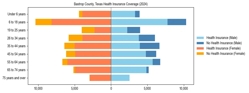 Health insurance pyramid for Bastrop County, Texas