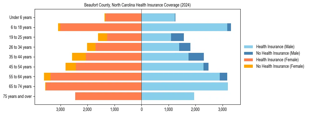 Health insurance pyramid for Beaufort County, North Carolina