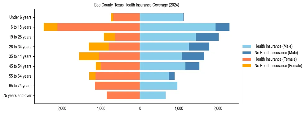 Health insurance pyramid for Bee County, Texas