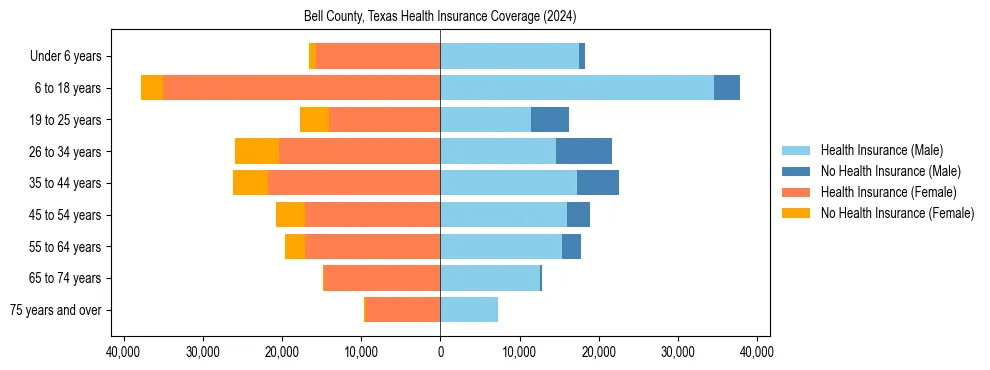 Health insurance pyramid for Bell County, Texas