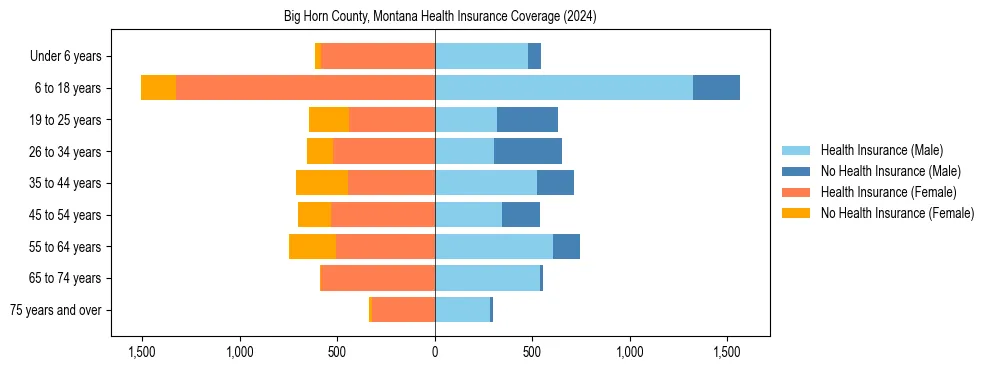 Health insurance pyramid for Big Horn County, Montana