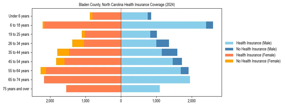 Health insurance pyramid for Bladen County, North Carolina
