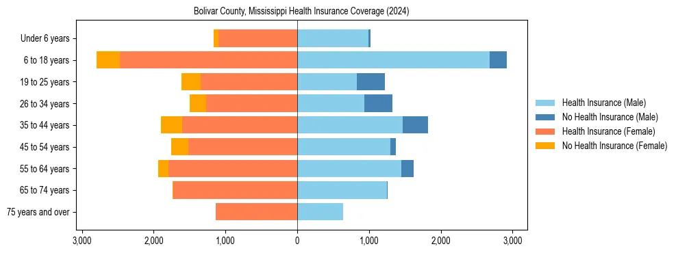 Health insurance pyramid for Bolivar County, Mississippi