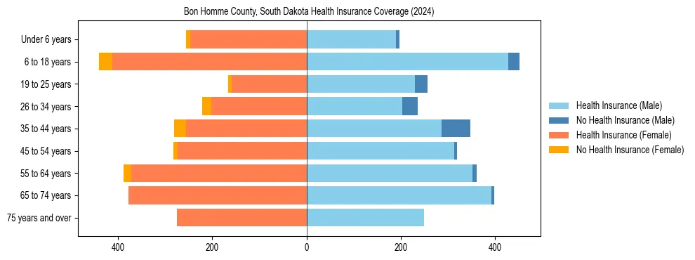Health insurance pyramid for Bon Homme County, South Dakota