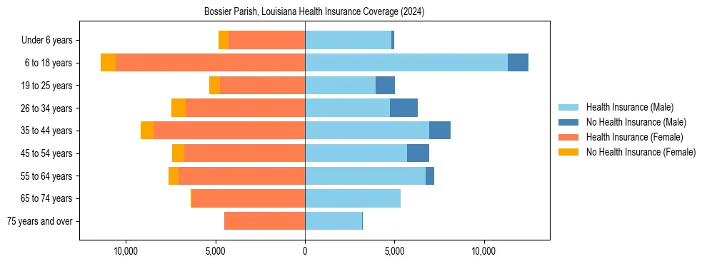Health insurance pyramid for Bossier Parish, Louisiana