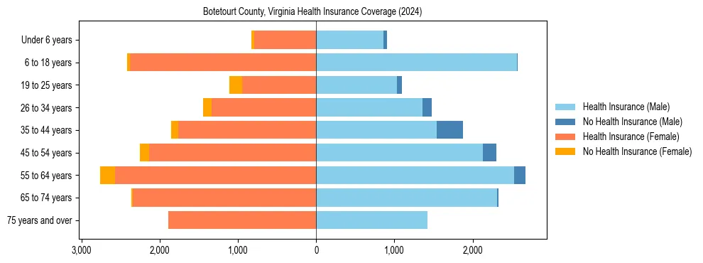 Health insurance pyramid for Botetourt County, Virginia
