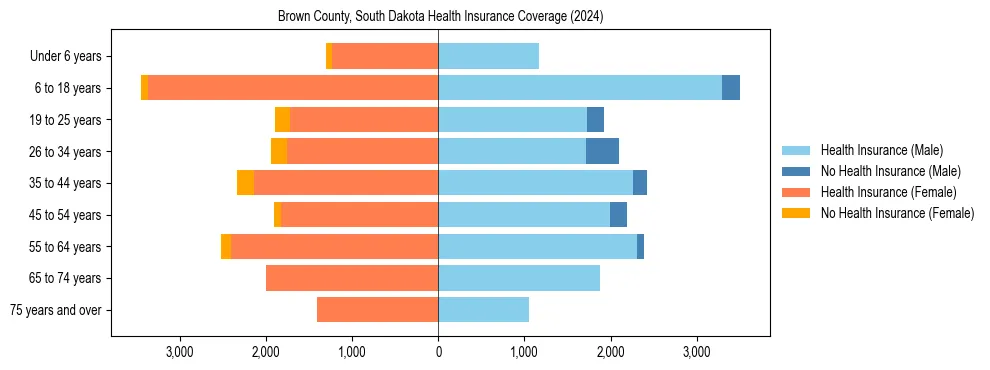 Health insurance pyramid for Brown County, South Dakota