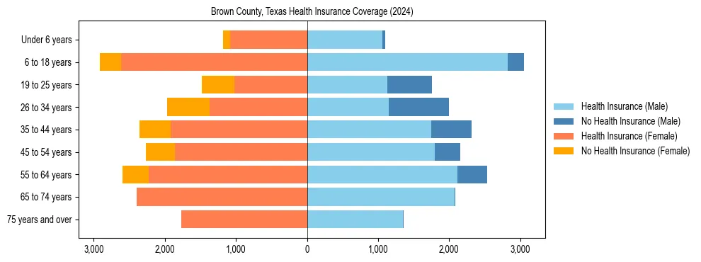 Health insurance pyramid for Brown County, Texas