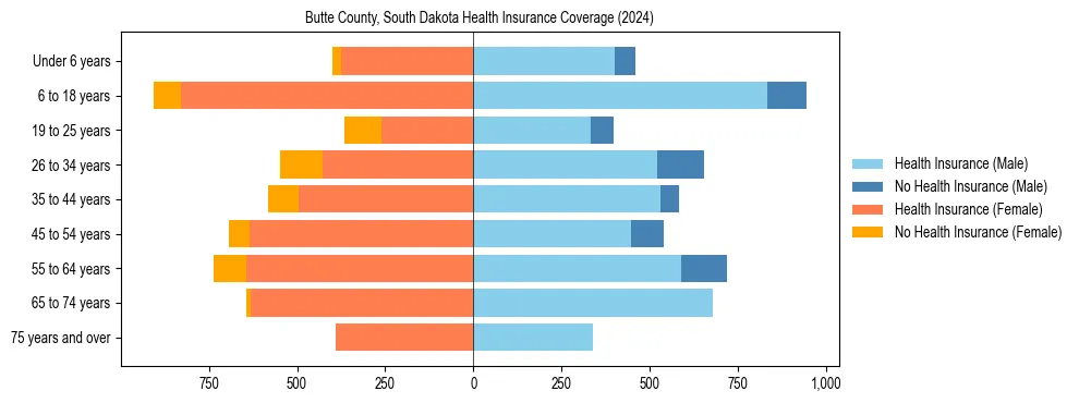 Health insurance pyramid for Butte County, South Dakota