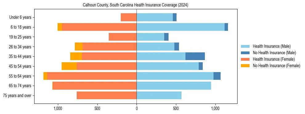 Health insurance pyramid for Calhoun County, South Carolina