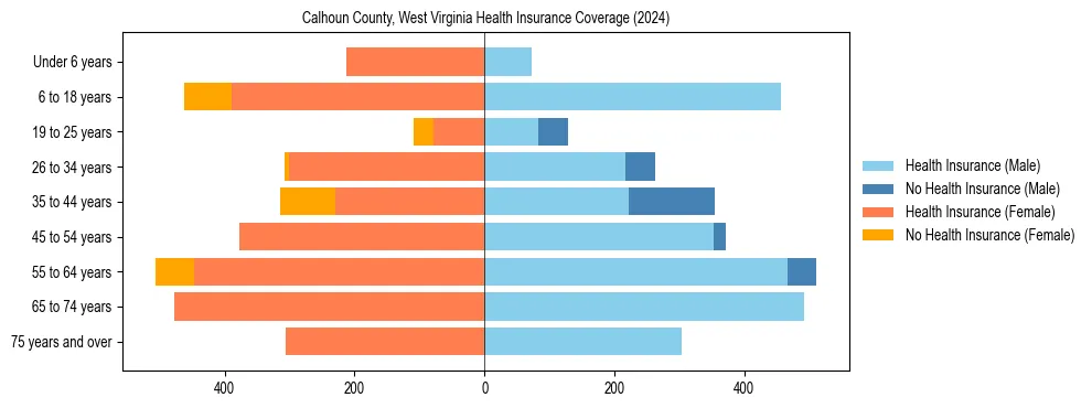 Health insurance pyramid for Calhoun County, West Virginia
