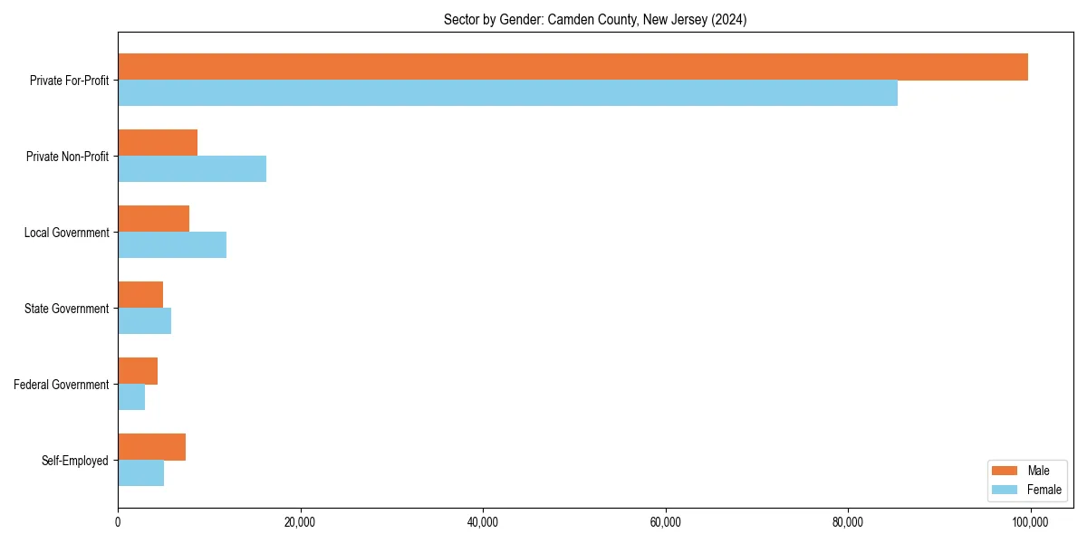 Employment sector breakdown by gender in 