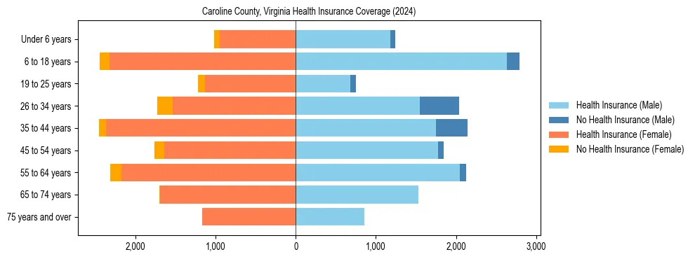Health insurance pyramid for Caroline County, Virginia