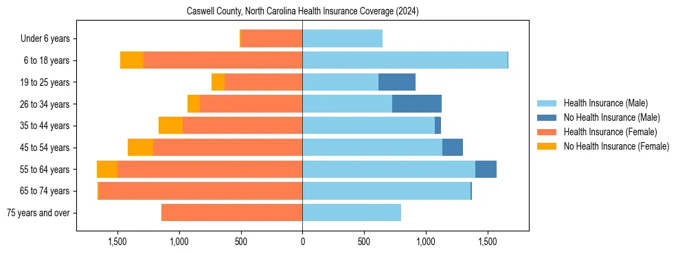 Health insurance pyramid for Caswell County, North Carolina