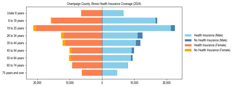 Health insurance pyramid for Champaign County, Illinois