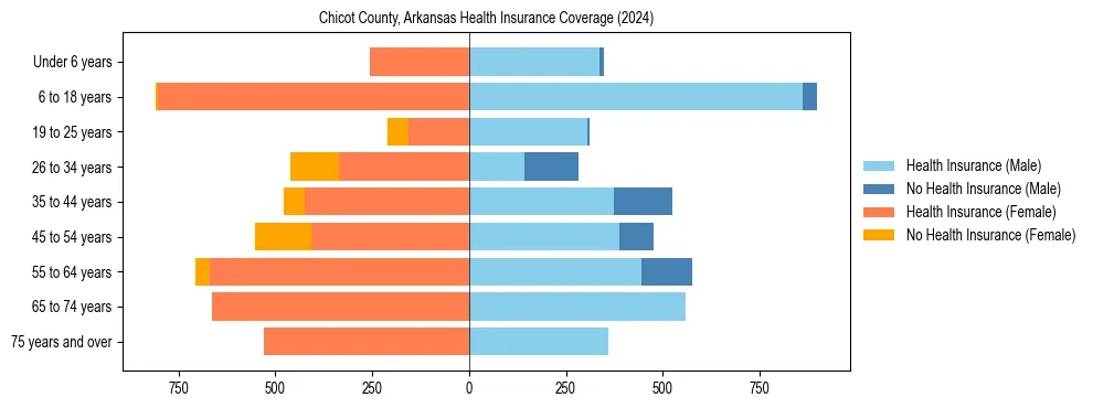 Health insurance pyramid for Chicot County, Arkansas