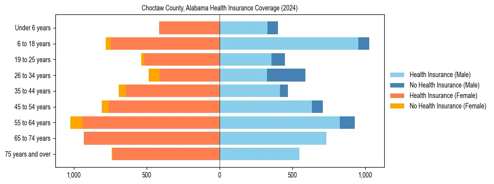 Health insurance pyramid for Choctaw County, Alabama