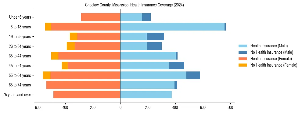 Health insurance pyramid for Choctaw County, Mississippi