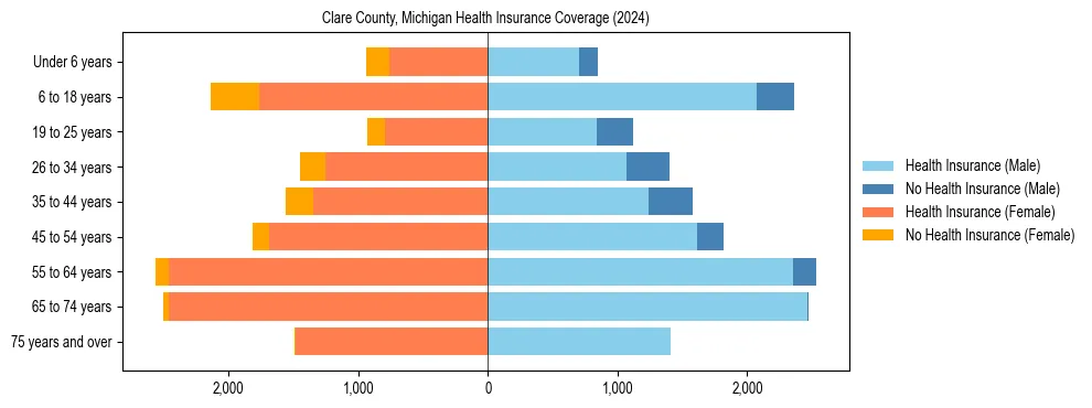Health insurance pyramid for Clare County, Michigan