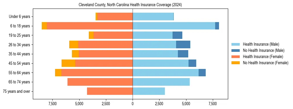 Health insurance pyramid for Cleveland County, North Carolina
