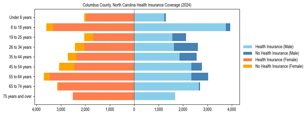 Health insurance pyramid for Columbus County, North Carolina