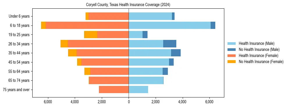 Health insurance pyramid for Coryell County, Texas
