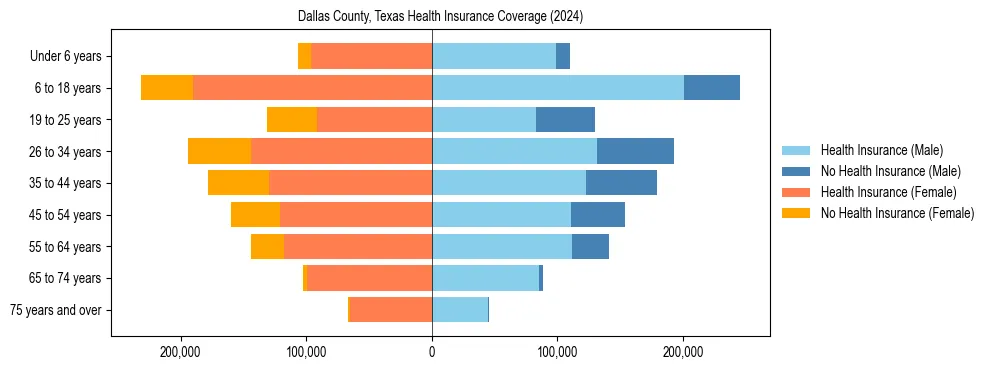 Health insurance pyramid for Dallas County, Texas