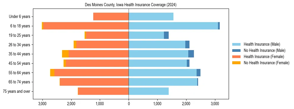 Health insurance pyramid for Des Moines County, Iowa