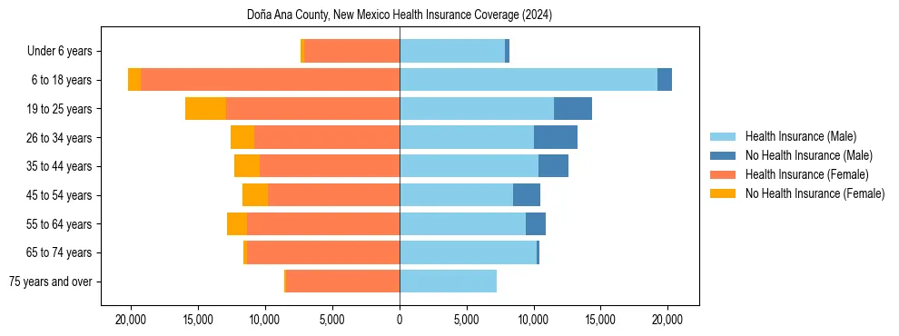 Health insurance pyramid for Doña Ana County, New Mexico