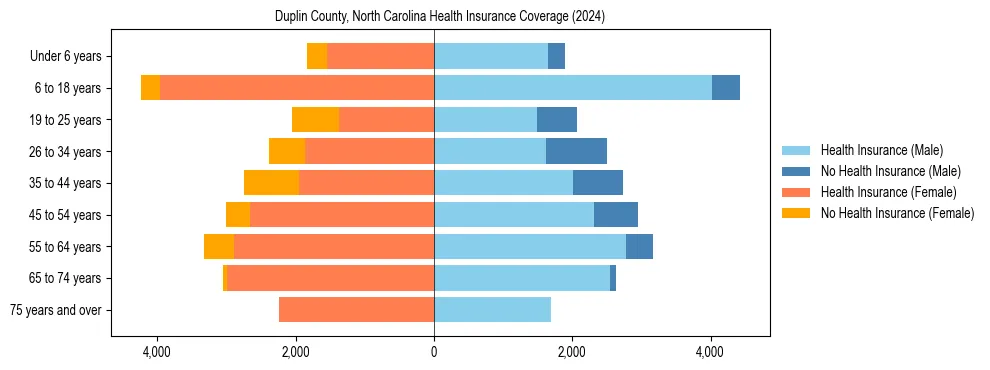 Health insurance pyramid for Duplin County, North Carolina