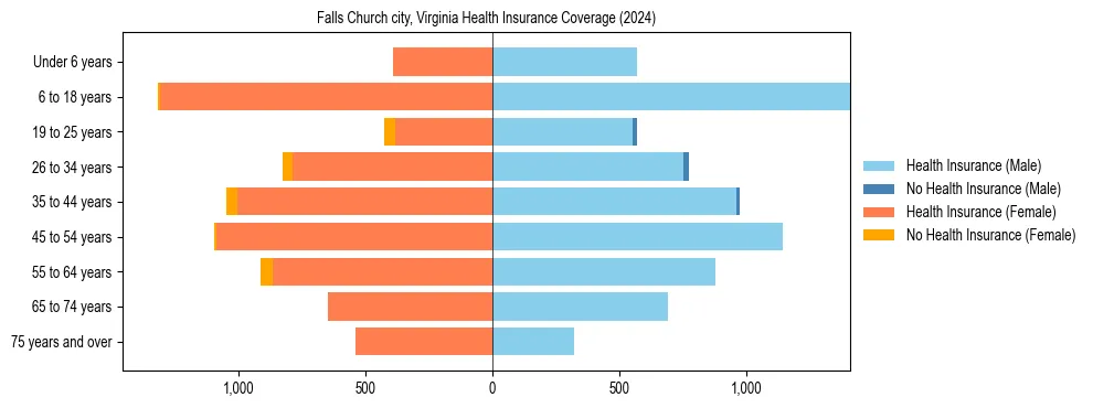 Health insurance pyramid for Falls Church city, Virginia