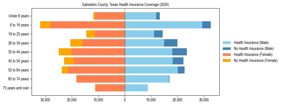 Health insurance pyramid for Galveston County, Texas