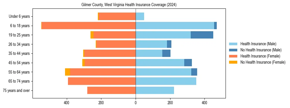 Health insurance pyramid for Gilmer County, West Virginia