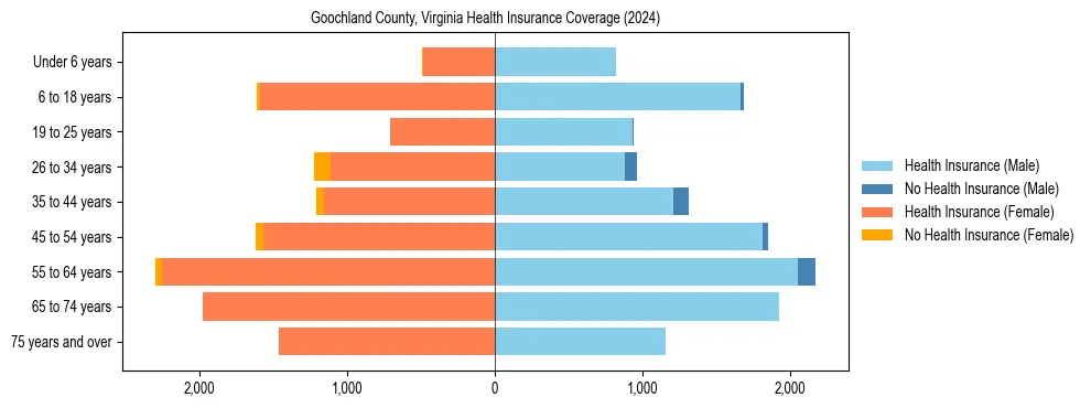 Health insurance pyramid for Goochland County, Virginia