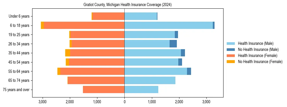 Health insurance pyramid for Gratiot County, Michigan