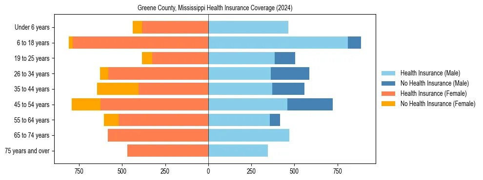 Health insurance pyramid for Greene County, Mississippi