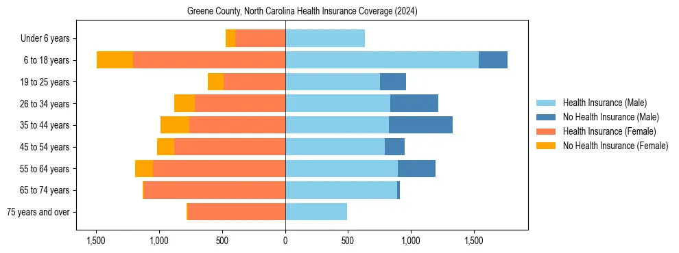 Health insurance pyramid for Greene County, North Carolina