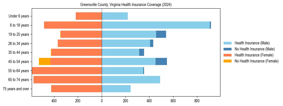Health insurance pyramid for Greensville County, Virginia