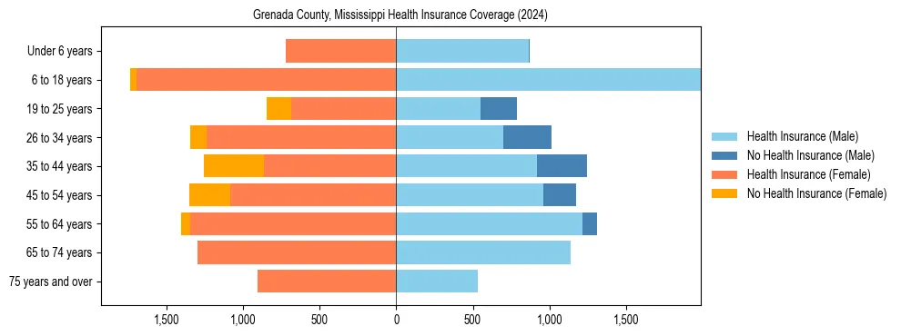Health insurance pyramid for Grenada County, Mississippi